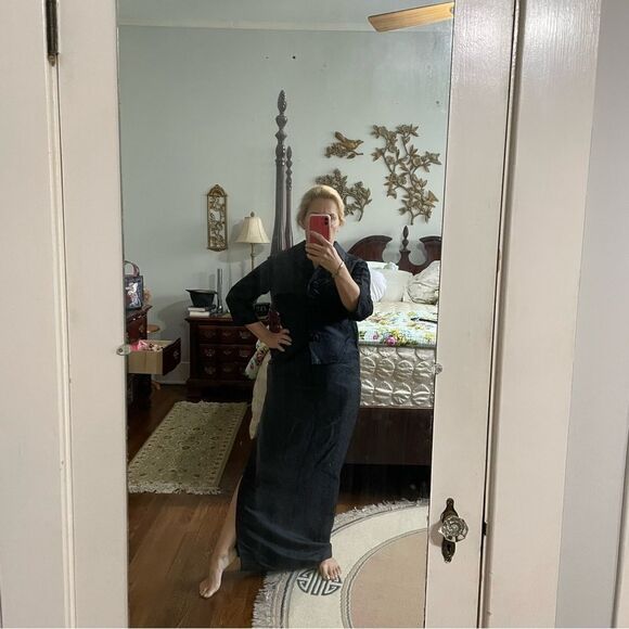 Vtg 60s black brocade 2 Piece dressy jacket & maxi skirt - Picture 2 of 13